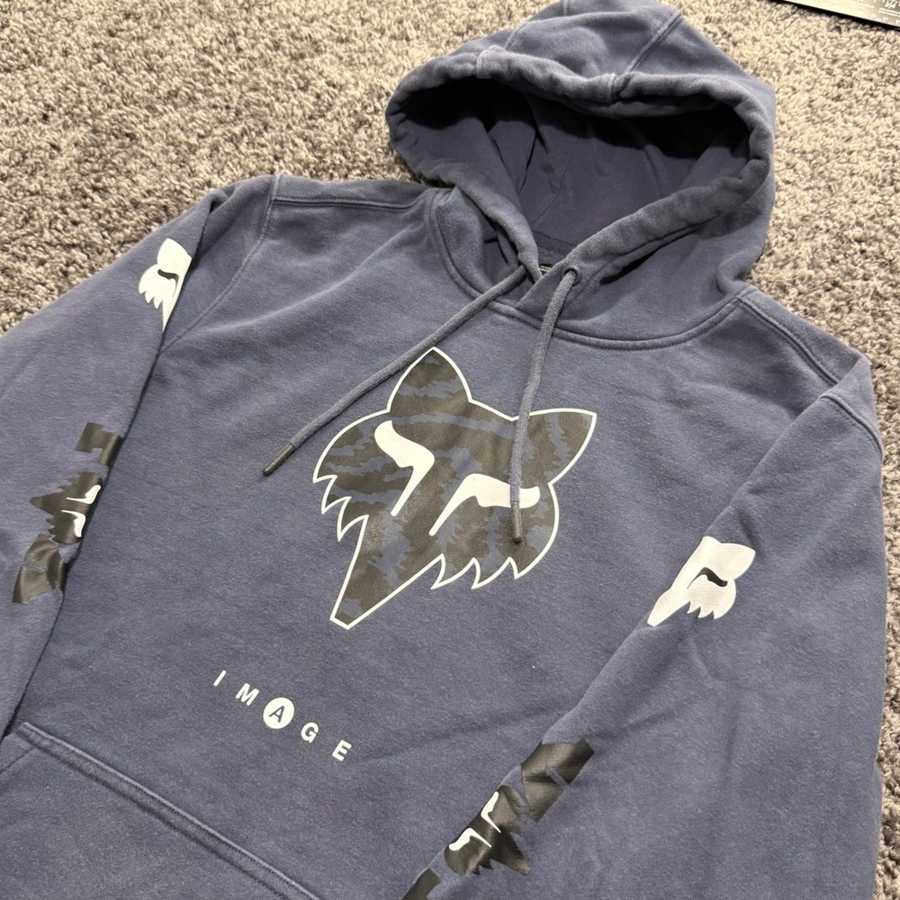 Streetwear Fox Racing Pullover Hoodie Mens Blue Excellent Camo Logo Large